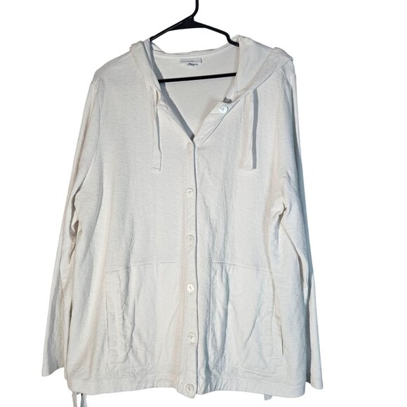 J Jill Women's White Hooded Cardigan Jacket XL Cotton Linen Coastal Cottage Boho - Picture 3 of 13